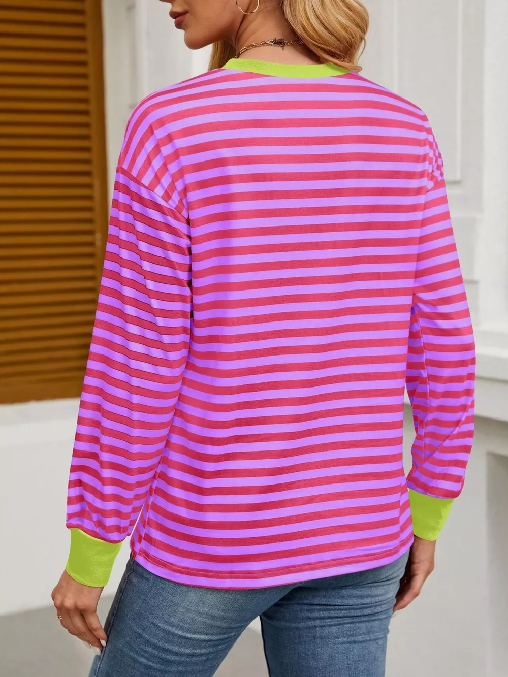 Striped Round Neck Long Sleeve T-Shirt, image 25