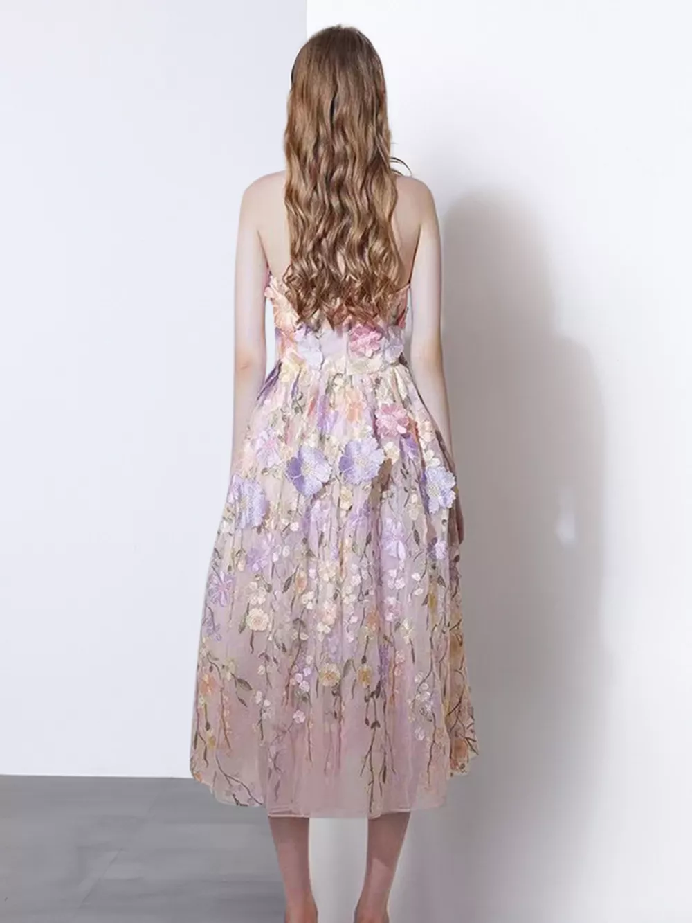 Strapless Floral Applique Midi Dress, image 9