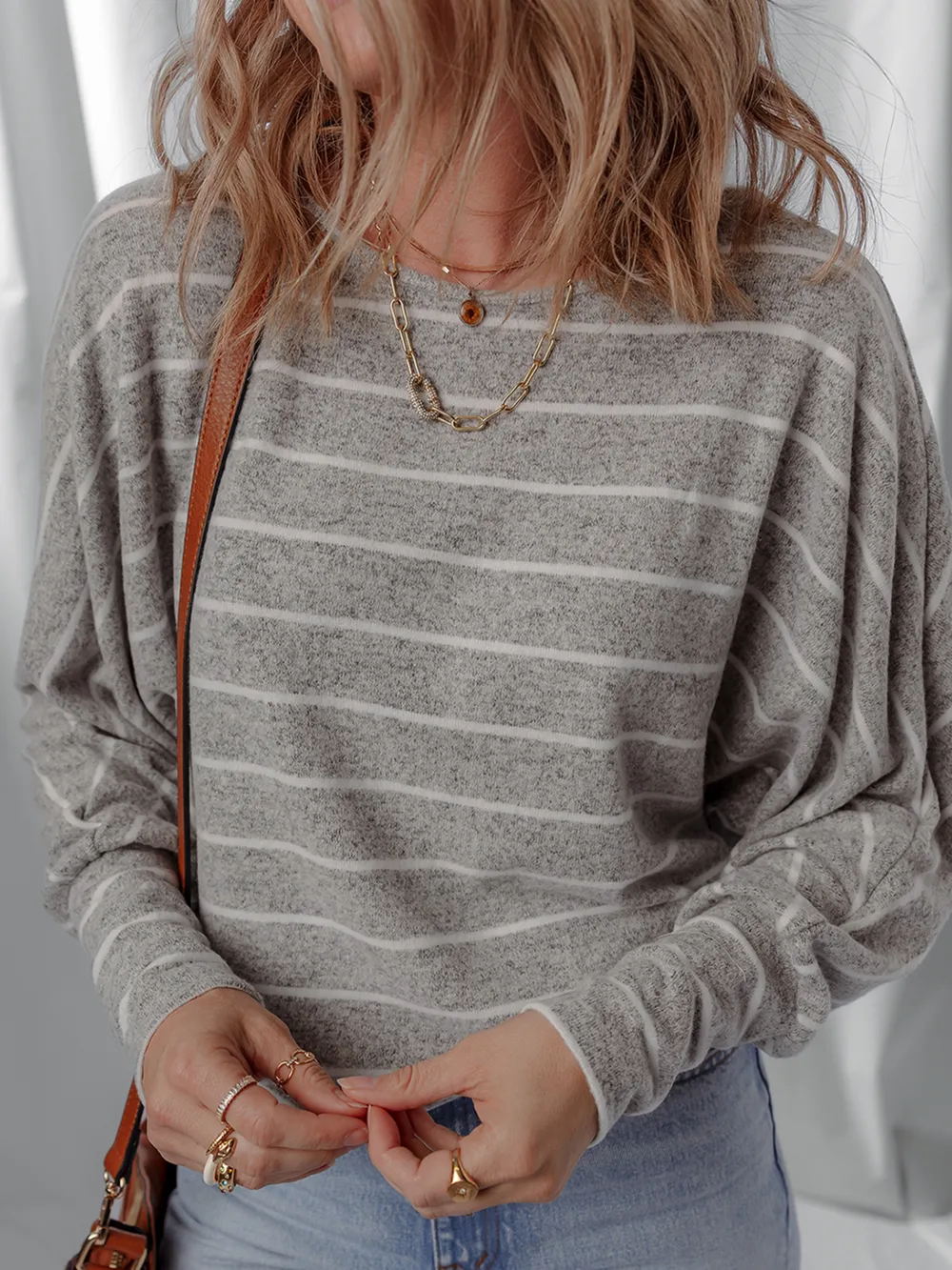 Stripe Dolman Sleeve Drop Shoulder Top, image 11