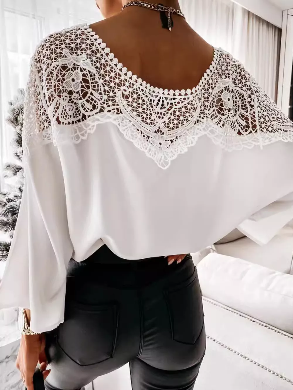 Lace Trim Long Sleeve Blouse, image 2