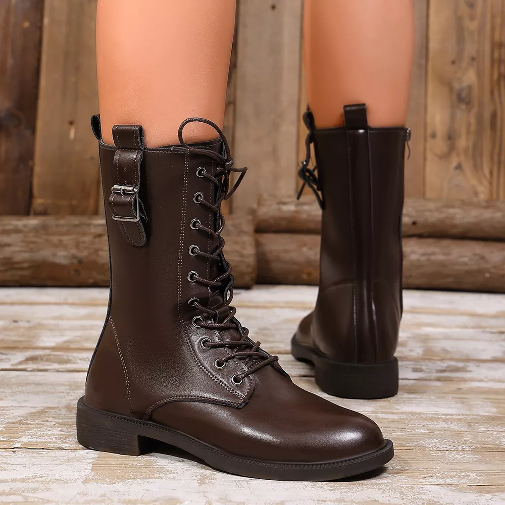 Round Toe Lace Up Boots, image 3