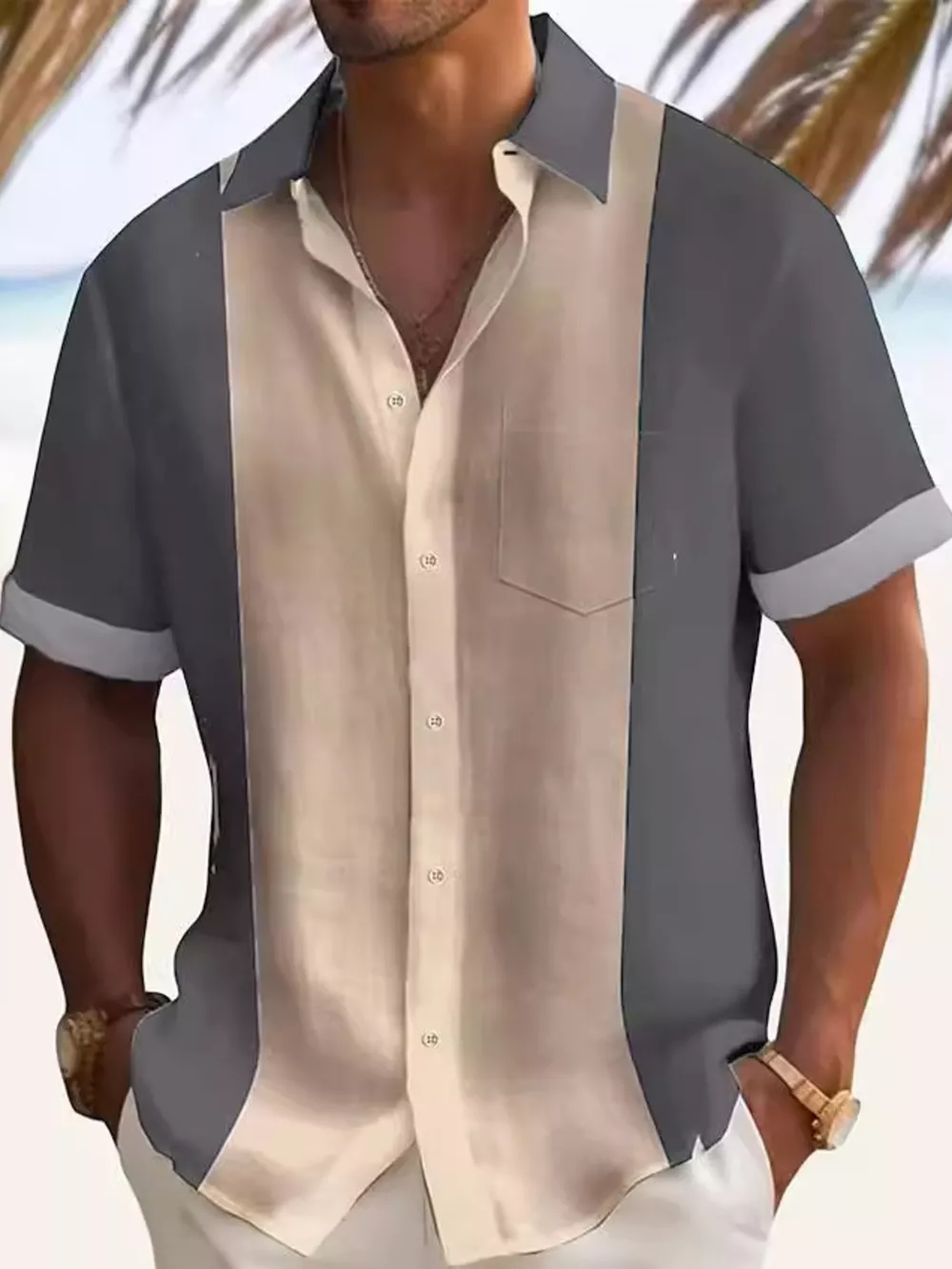 Men's Full Size Color Block Short Sleeve Shirt Plus Size, image 8