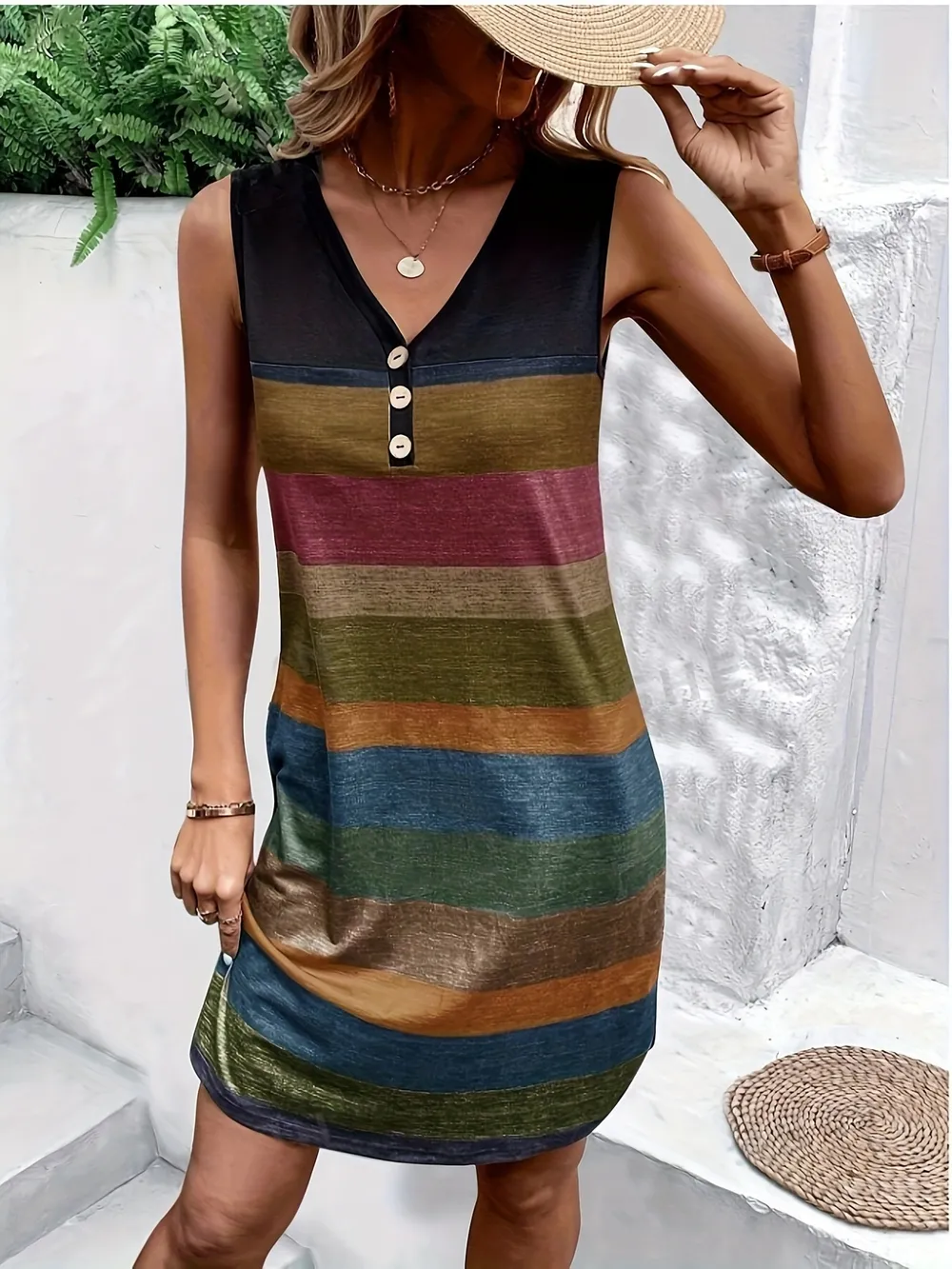 Color Block Sleeveless V-Neck Tank Dress, image 5