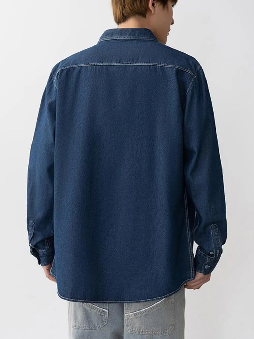 Men's Plus Size Casual Long Sleeve Denim Shirt, image 3