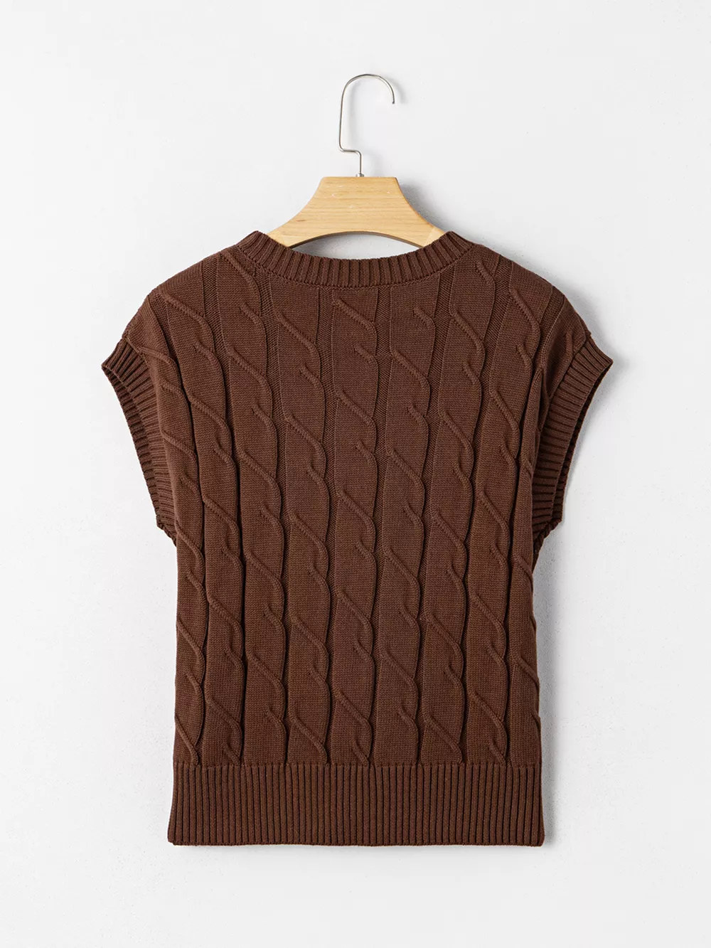 Cable Texture Crew Neck Short Sleeve Sweater Top, image 7