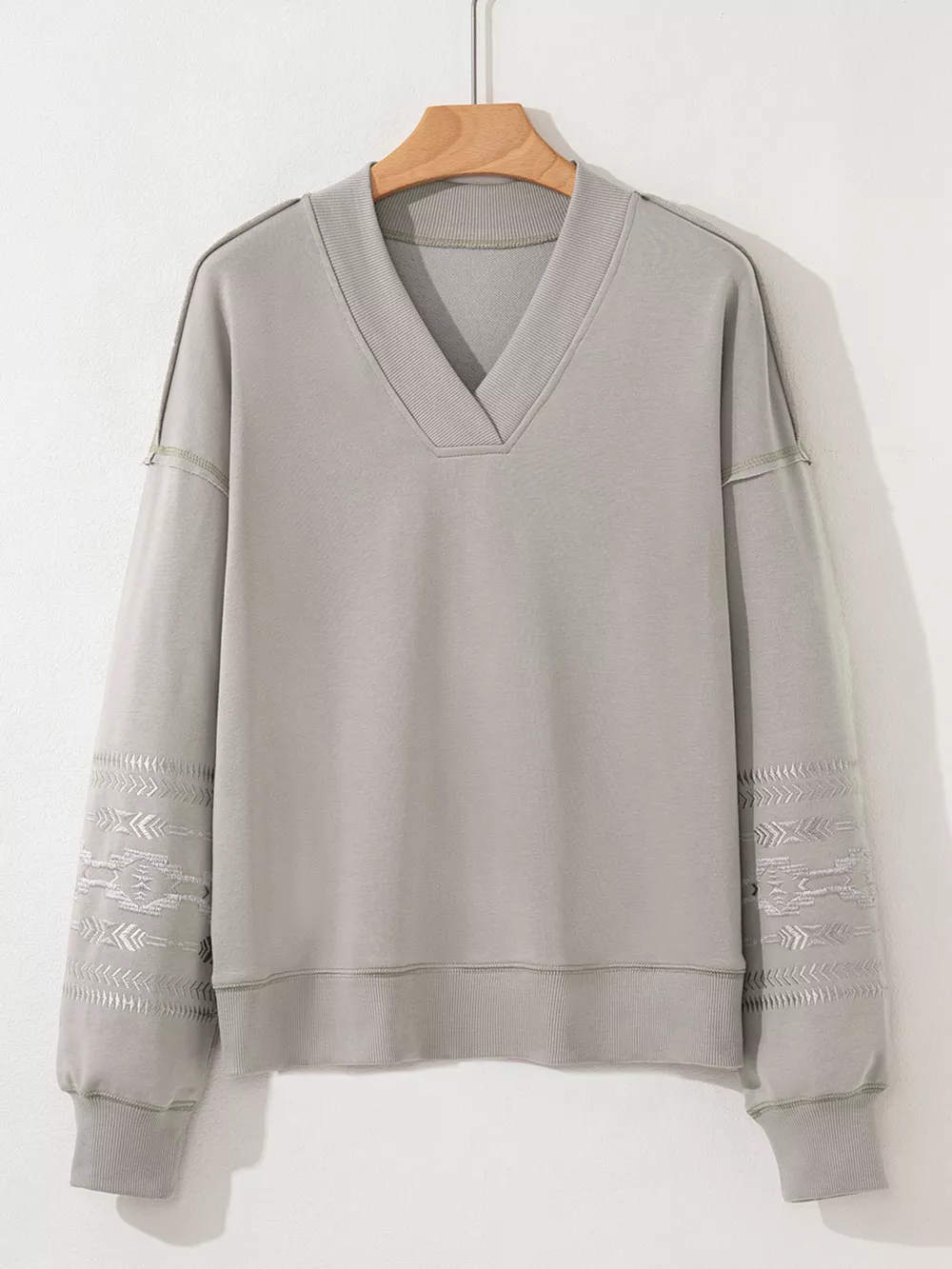 Aztec Embroidered Western V Neck Sweatshirt, image 10