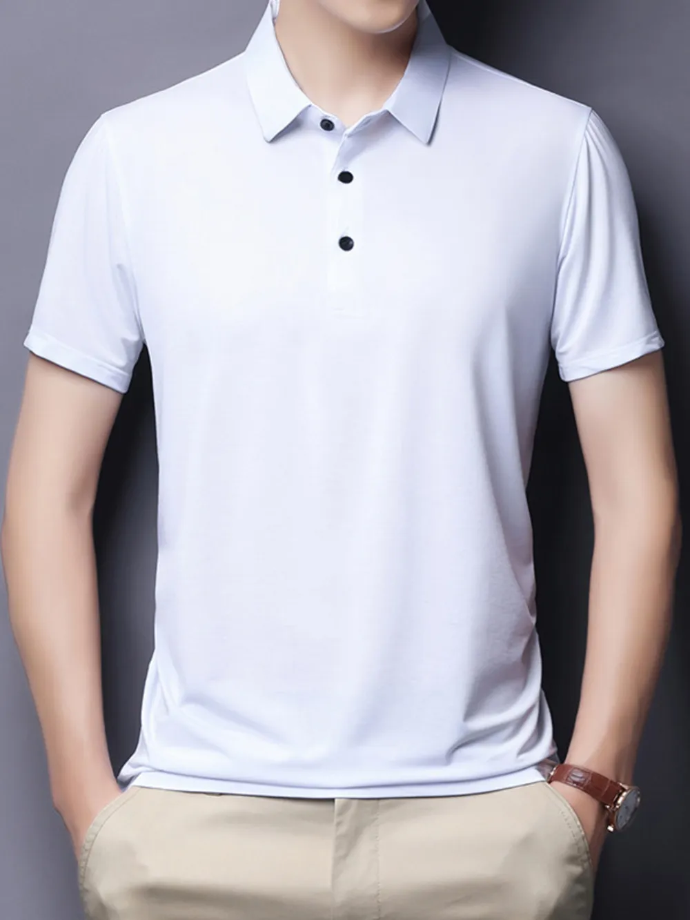 Men's Plus Size Button Detail Short Sleeve Polo, image 5