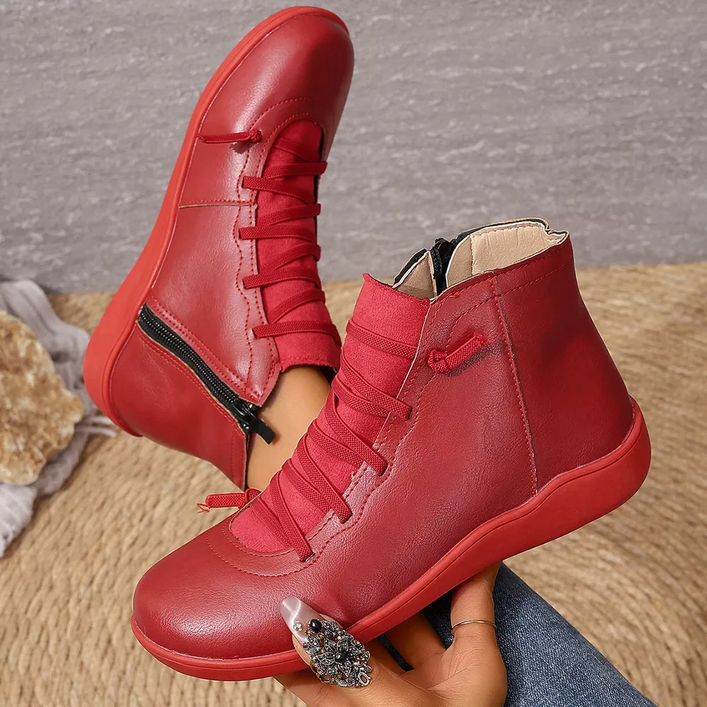 Lace-Up Faux Leather Ankle Boots, image 9