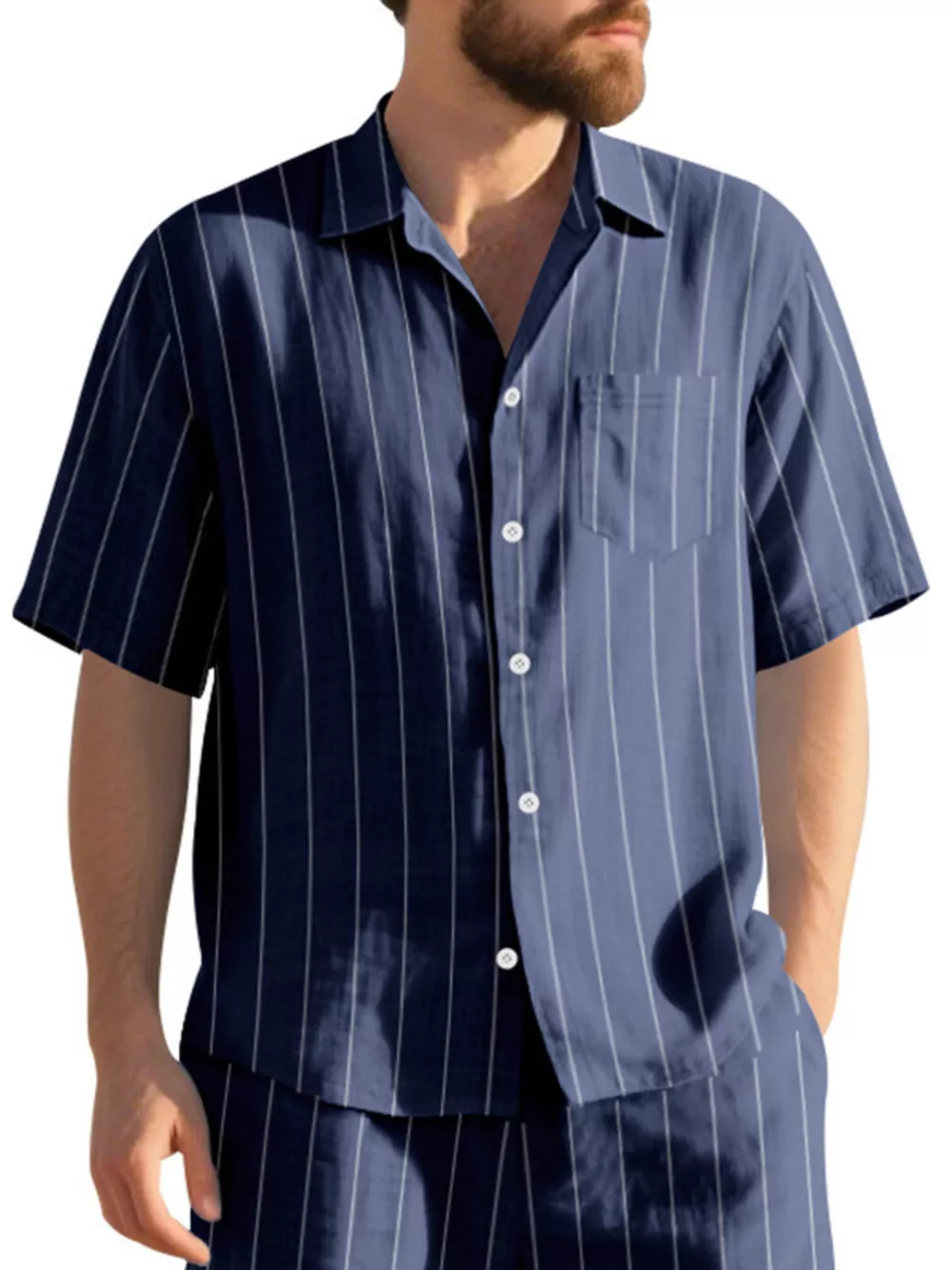 Men's Full Size Casual Striped Short Sleeve Shirt Plus Size, image 13