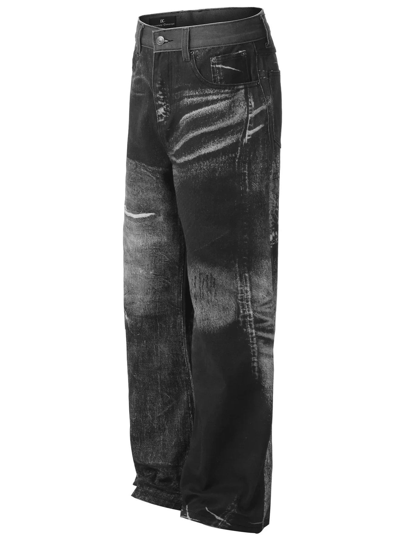 Men's Washed Wide Leg Jeans with Artistic Fade Details, image 2