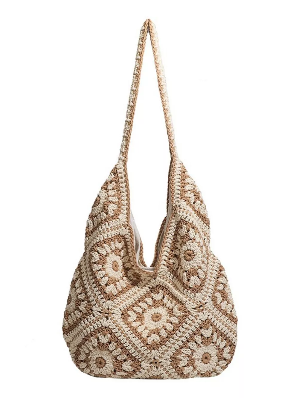 Boho Chic Crochet Granny Square Shoulder Bag, image 7