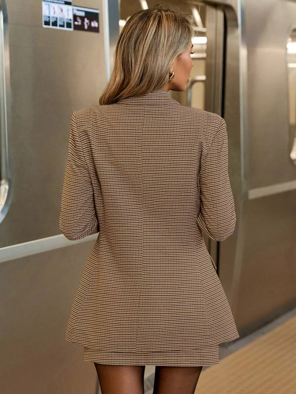 Single-Breasted Plaid Blazer and Skirt Set, image 4