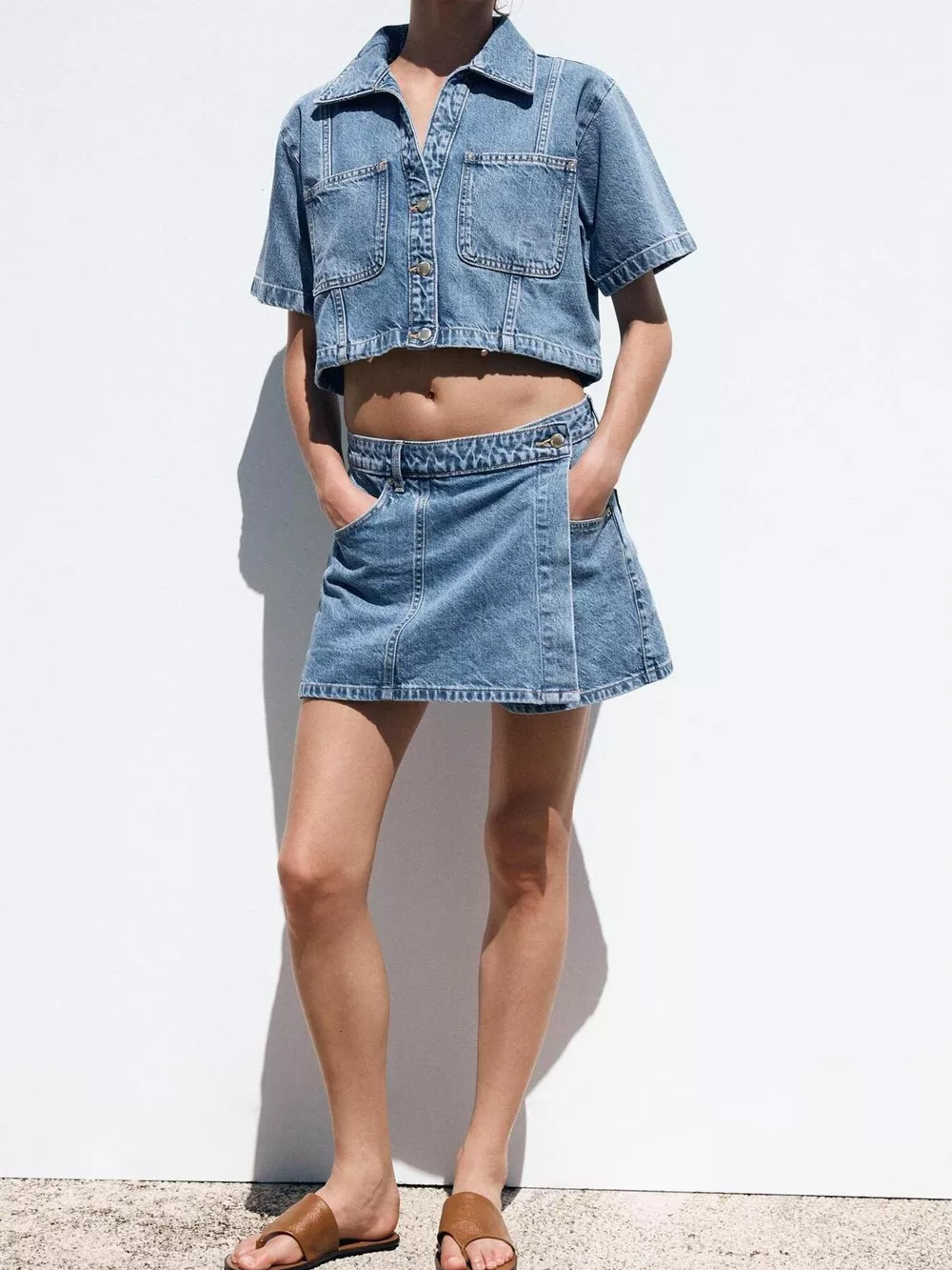 Button Up Short Sleeve Top and Skort Denim Set, image 13
