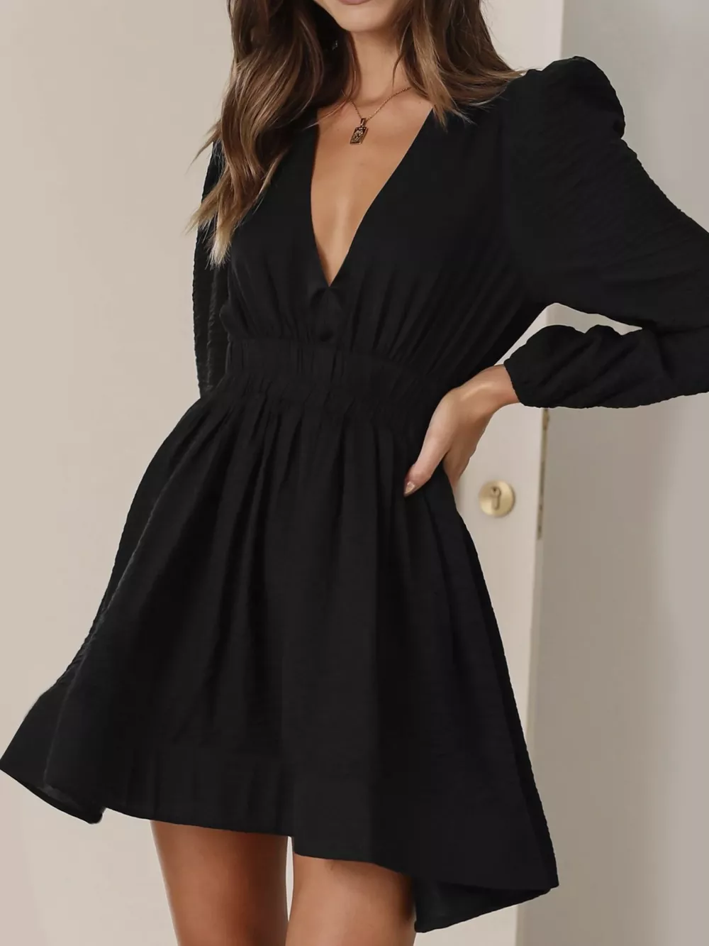 V-Neck Long Sleeve Mini Dress, image 17