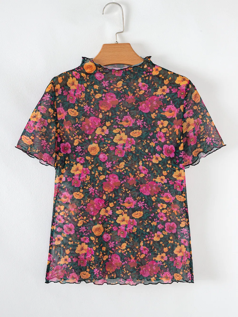 Floral Print Mock Neck Short Sleeve Top, image 6