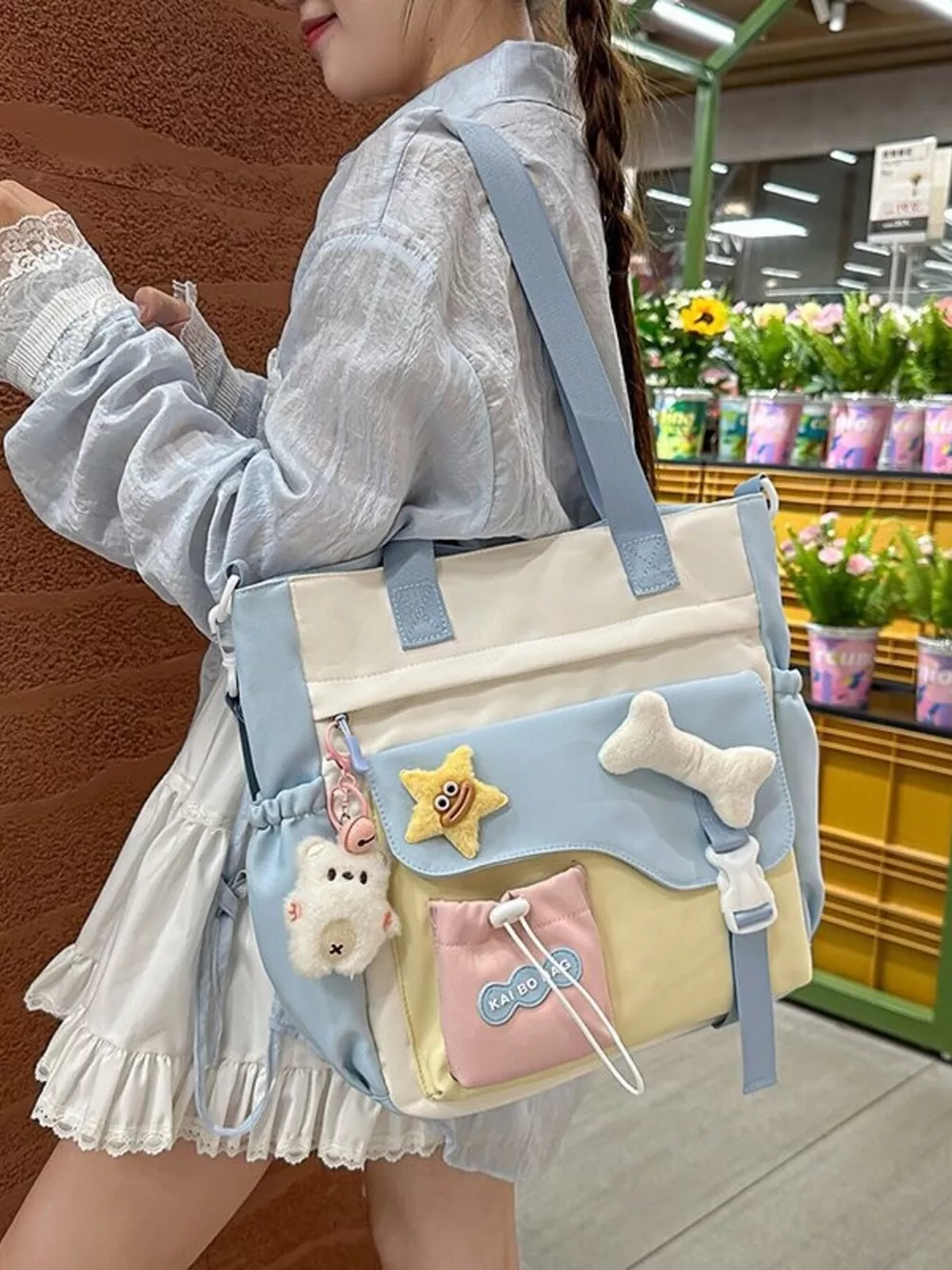 Color Block Multi Pockets Tote Bag, image 2