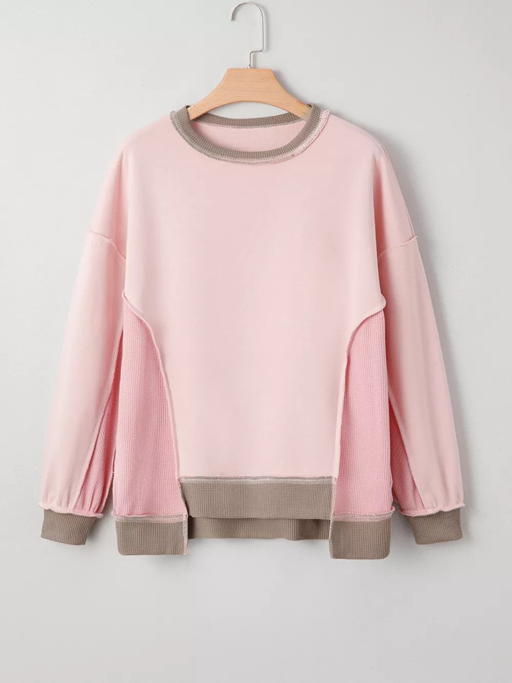Color Block Mix Texture Waffle Patchwork Oversize Sweatshirt, image 6