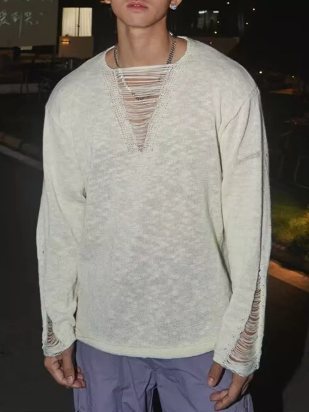 Men's Full Size Distressed Long Sleeve Sweater Plus Size, image 4