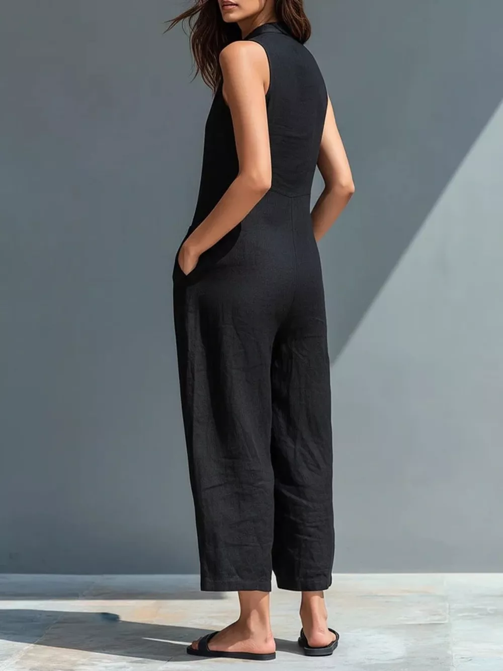 Full Size Button Front Sleeveless Jumpsuit Plus Size, image 5