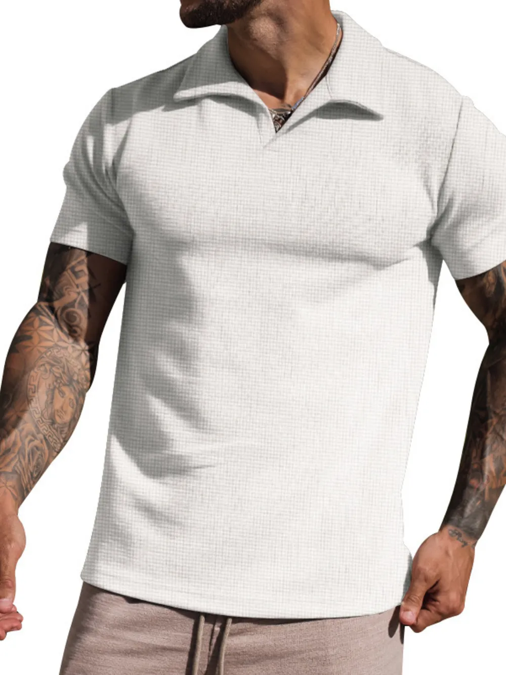 Men's Plus Size Textured Short Sleeve Polo Shirt, image 3