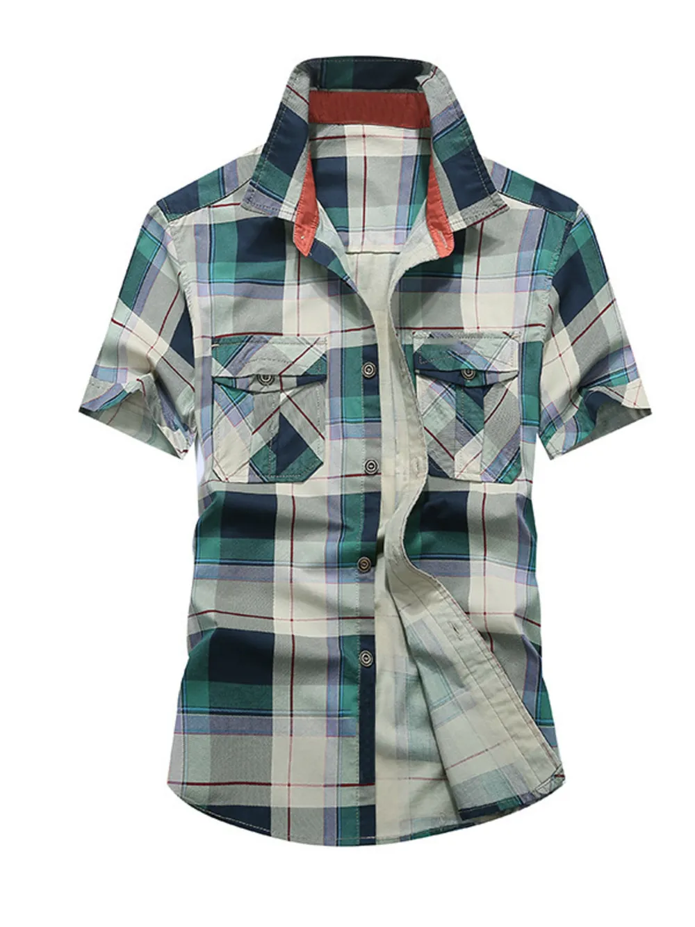 Men's Full Size Casual Plaid Short Sleeve Shirt Plus Size, image 4