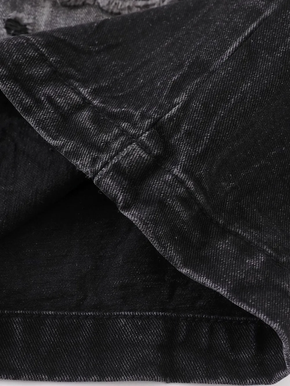 Men's Distressed Denim Shorts with Plaid Patches, image 11
