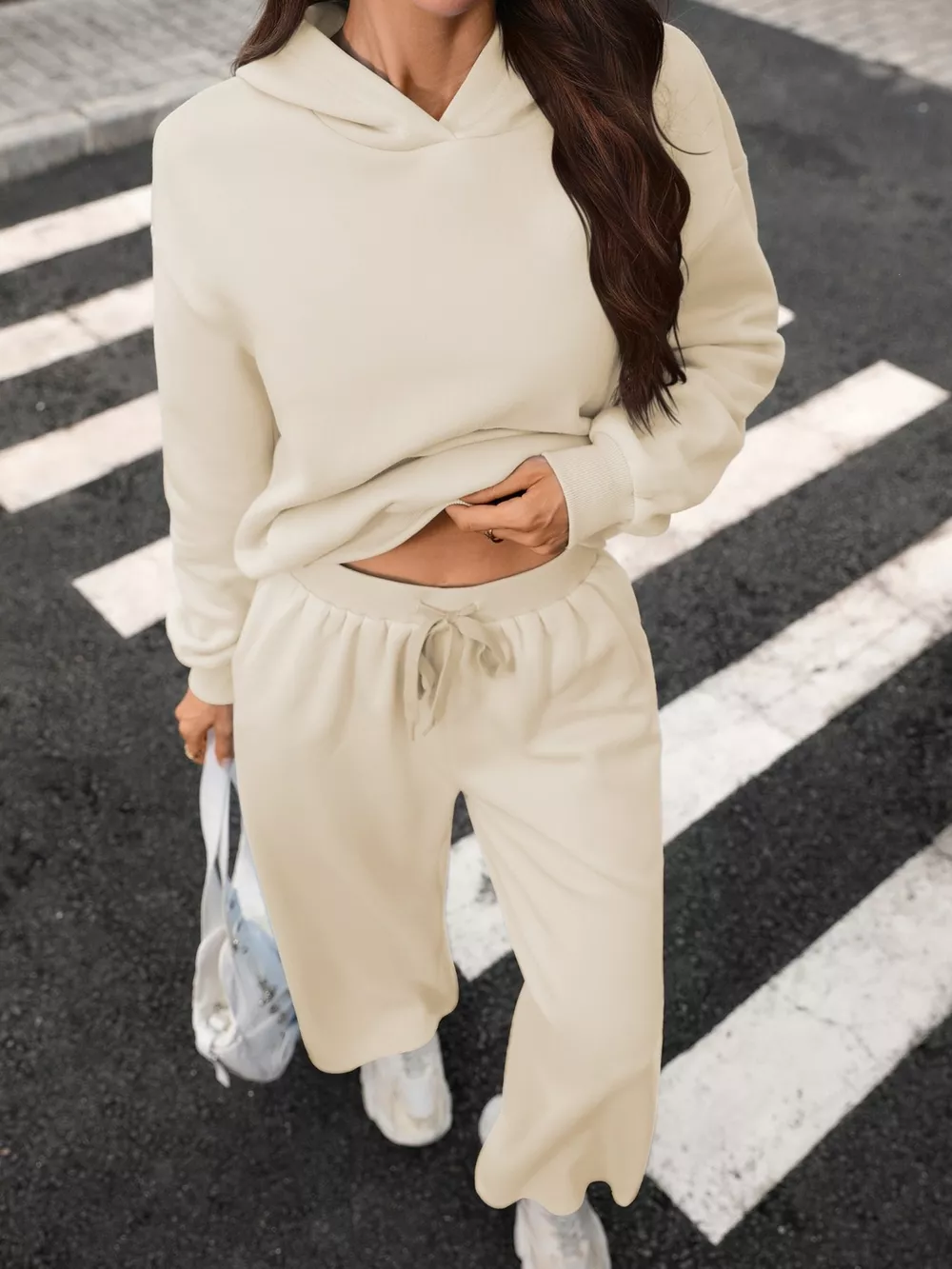 Kangaroo Pocket Hoodie and Wide-Leg Pant Set, image 4