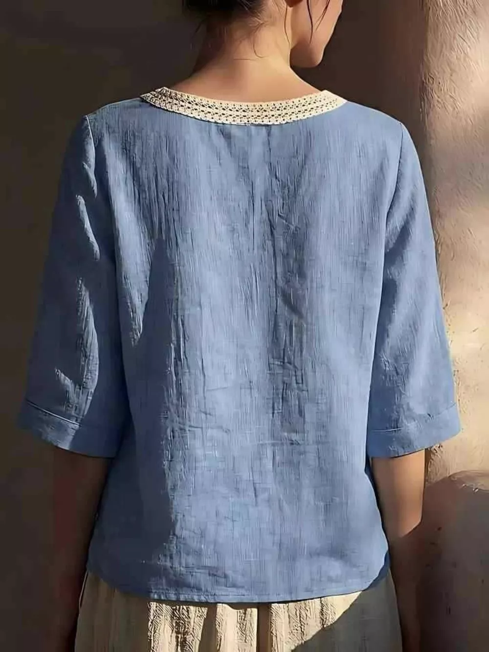 Full Size Lace Trim Short Sleeve Blouse Plus Size, image 2