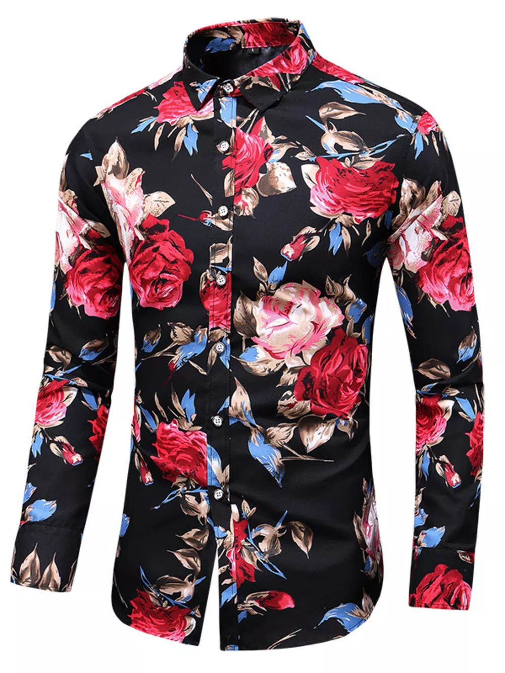 Men's Plus Size Long Sleeve Floral Print Button-Down Shirt, image 7