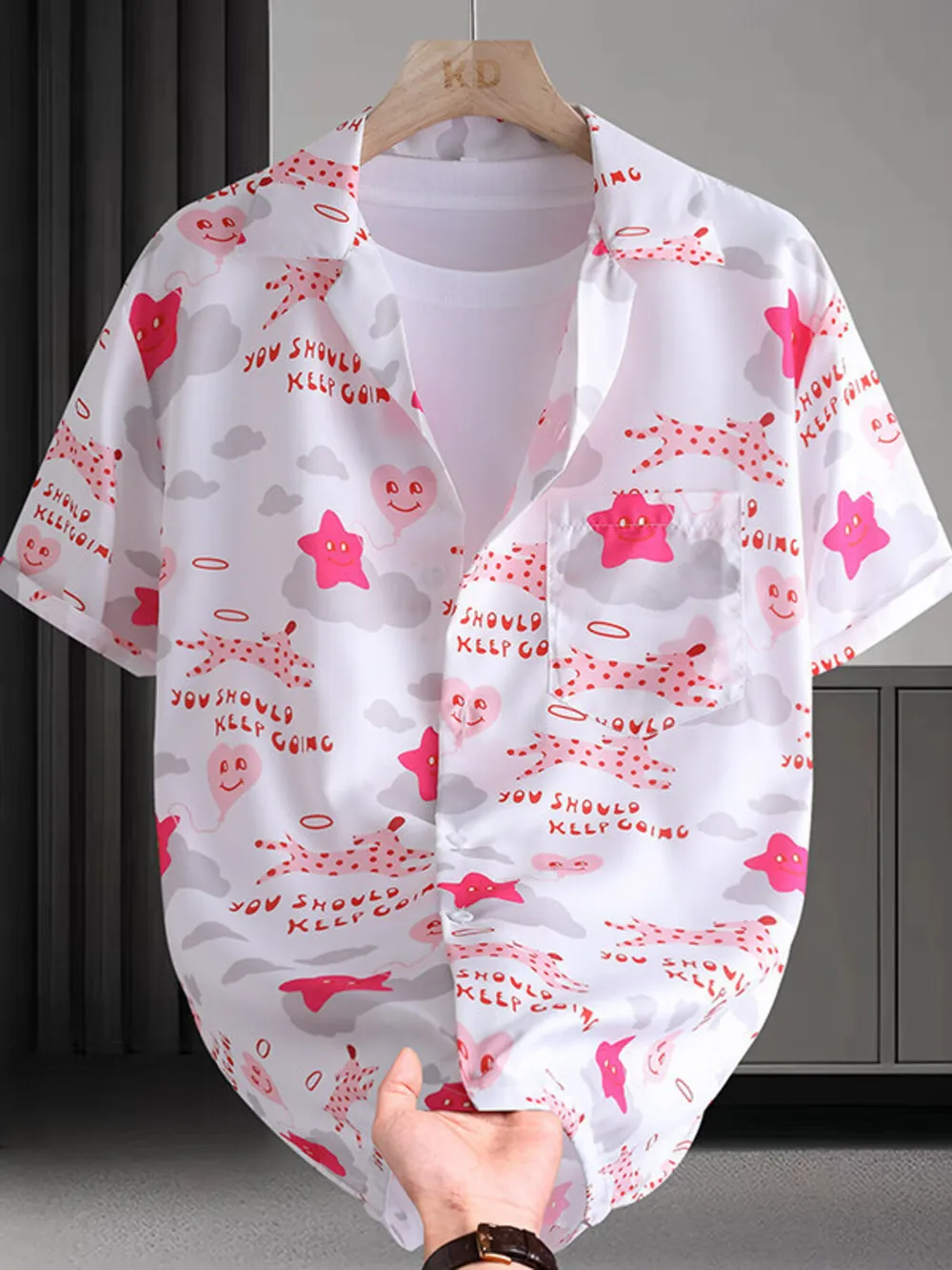 Men's Plus Size Printed Button Up Short Sleeve Shirt, image 4