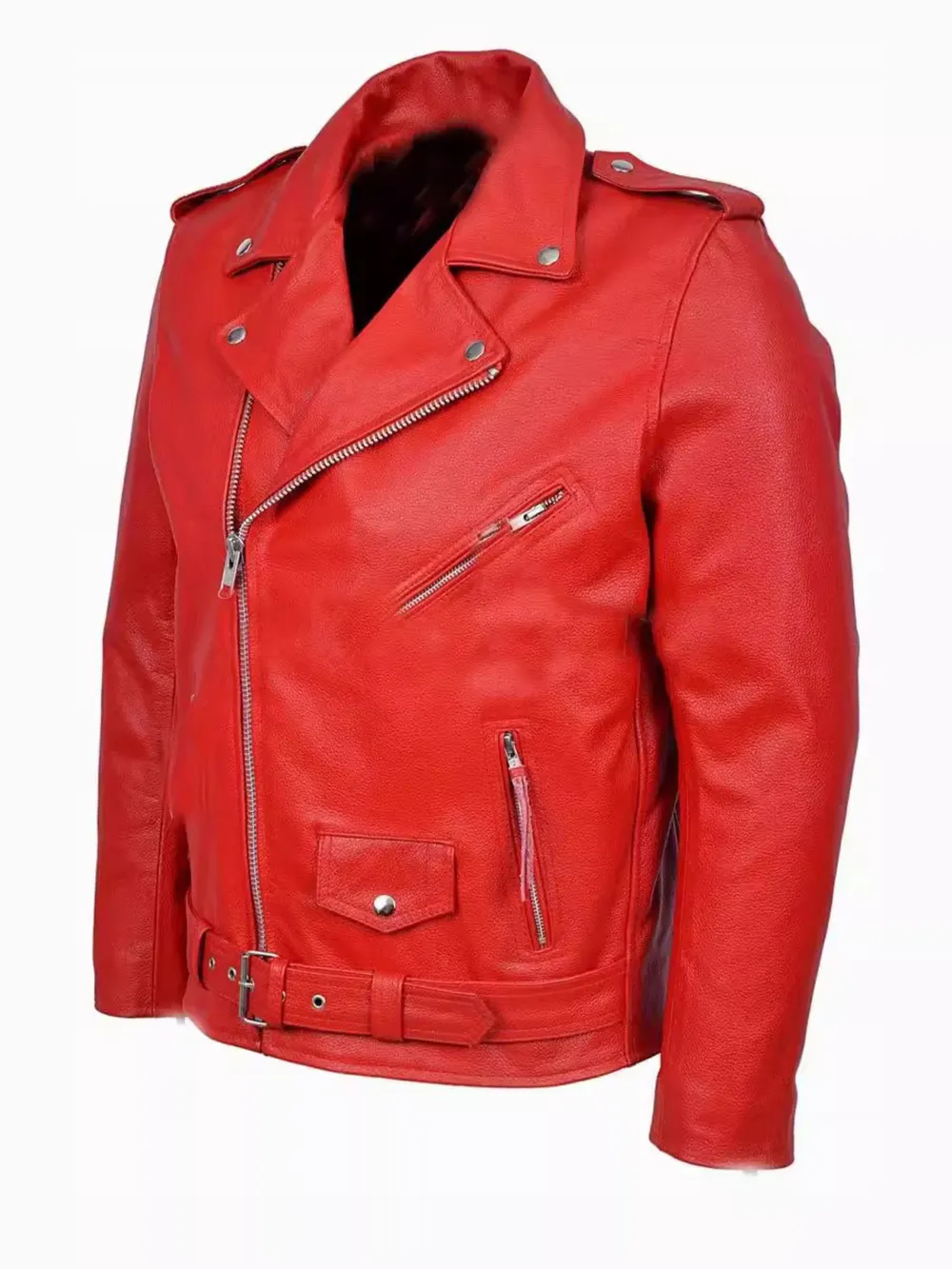 Men's Plus Size Zip Up Leather Motorcycle Jacket, image 5