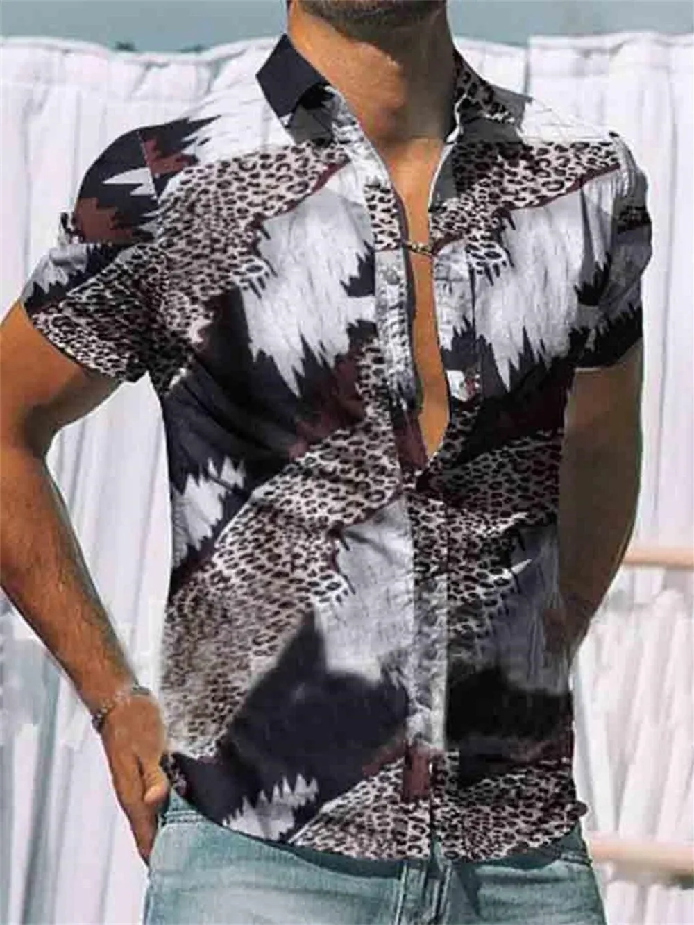 Men's Full Size Printed Short Sleeve Shirt Plus Size, image 4