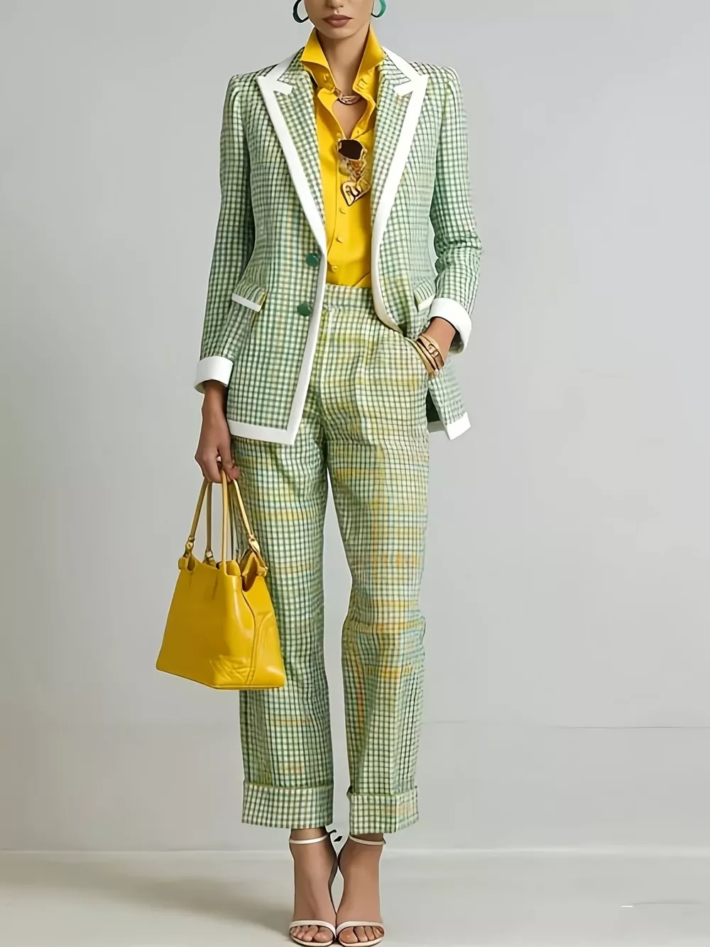 Plaid Blazer and Pants Suit Set