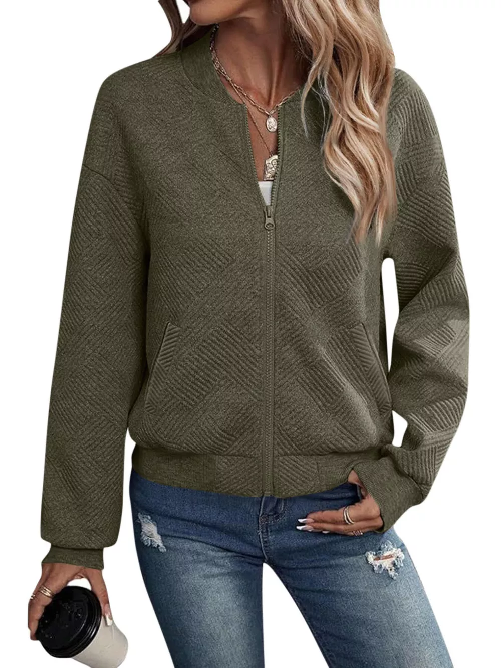 Textured Knit Zip-Up Jacket, image 16