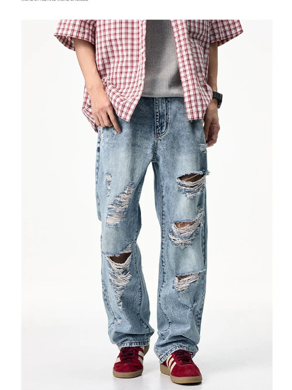 Men's Distressed Wide Leg Jeans
