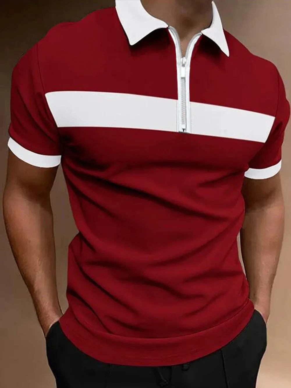 Men's Full Size Casual Color Block Zipper Polo Plus Size, image 2