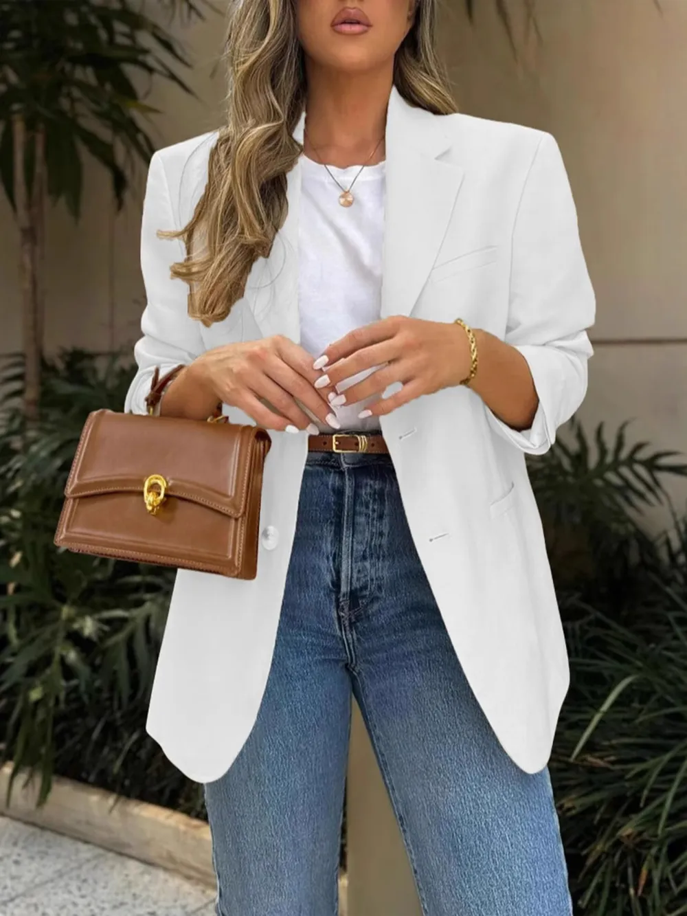 Pocketed Lapel Collar Long Sleeve Blazer, image 7