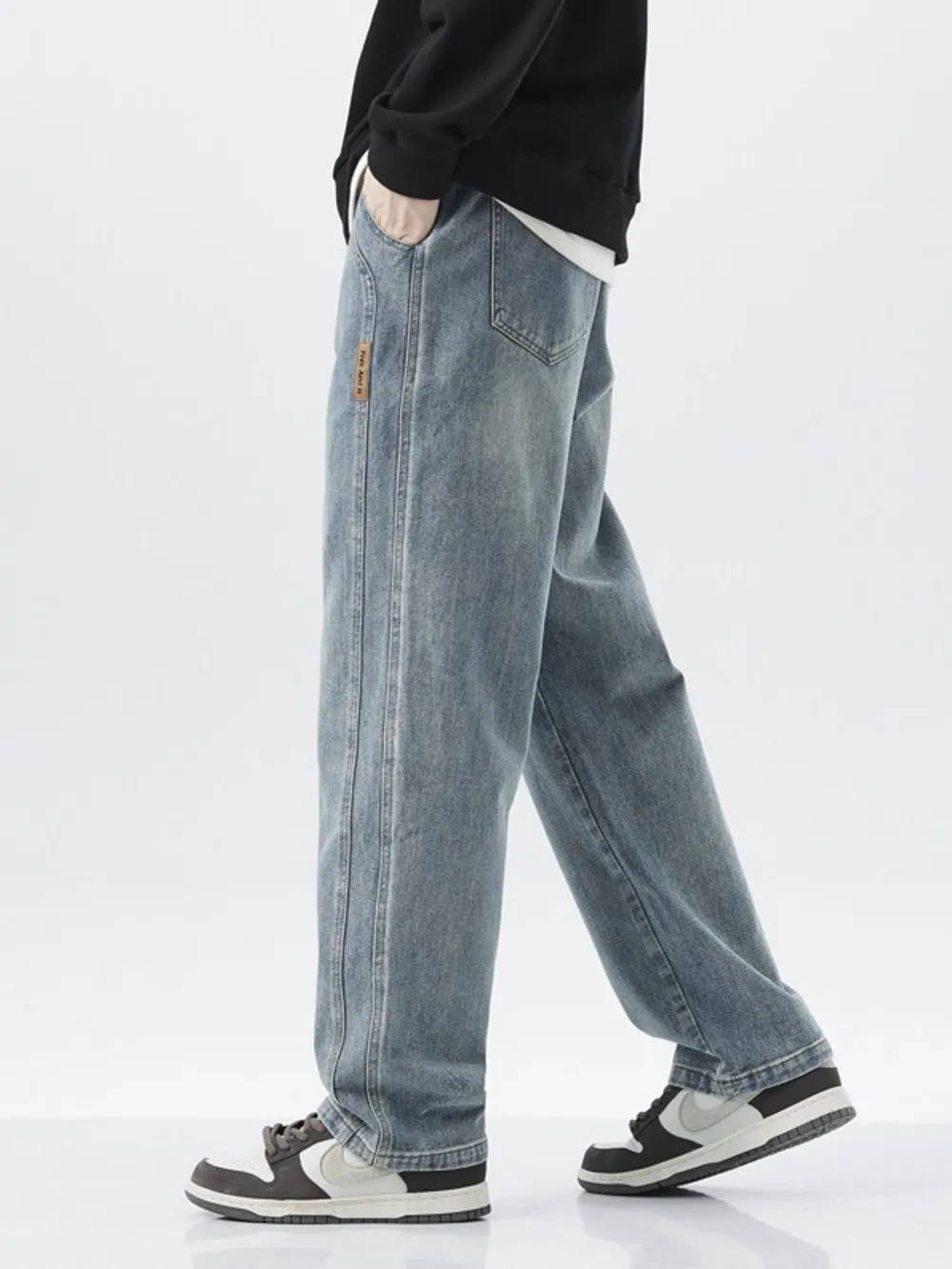 Men's Full Size Washed Loose Fit Wide Leg Jeans Plus Size, image 3