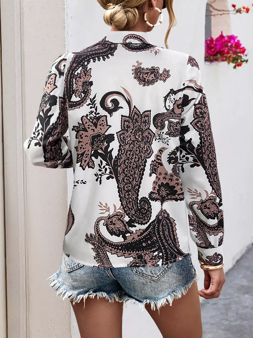 Printed Button-Down Long Sleeve Shirt, image 12