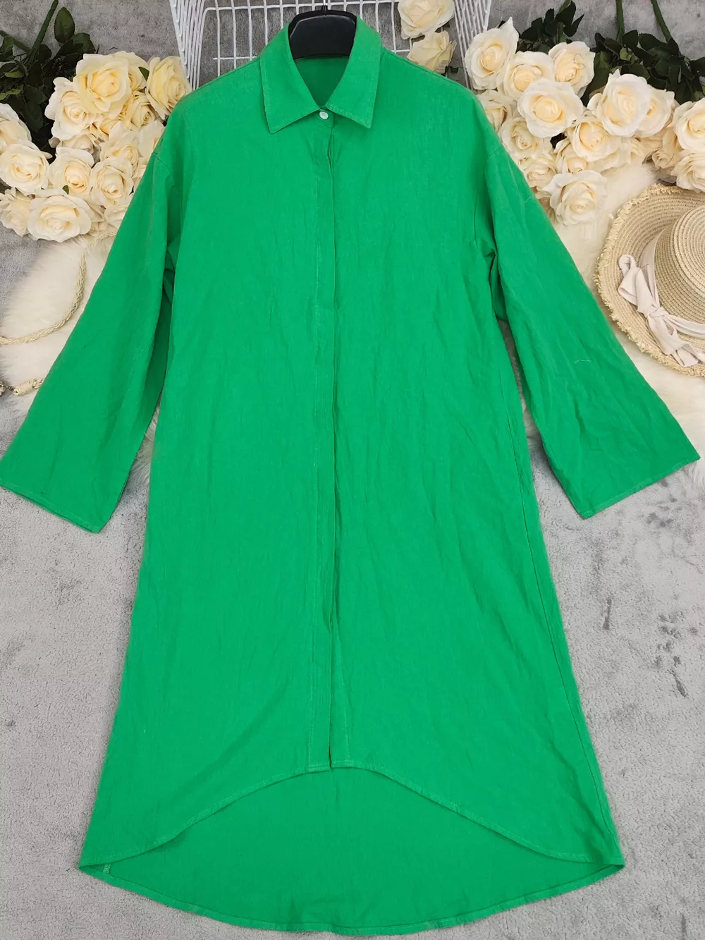 Button Front Long Sleeve Shirt Dress, image 3