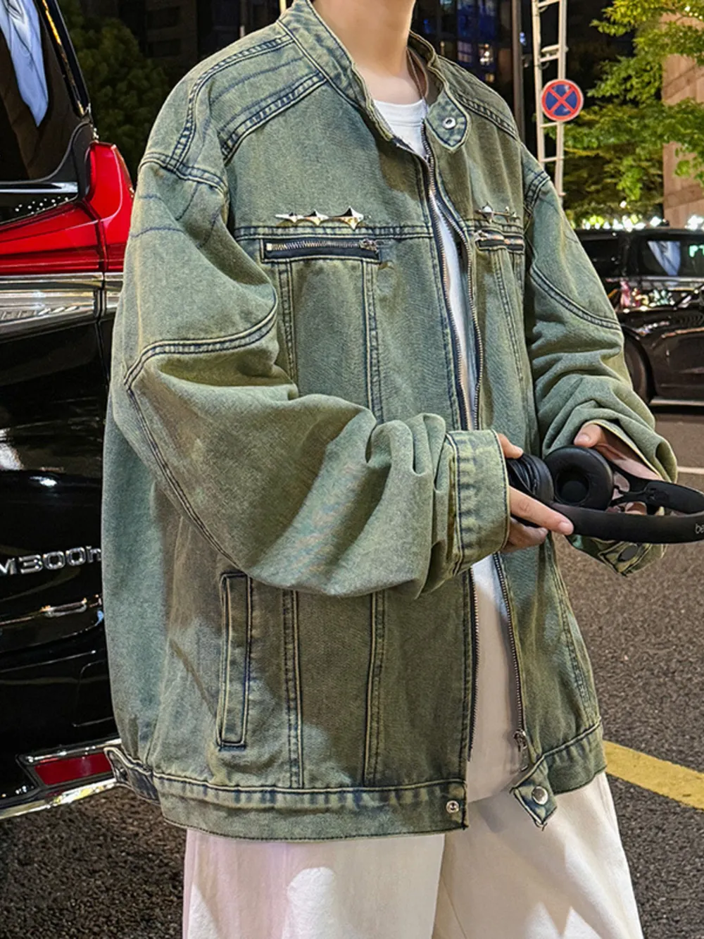Men's Plus Size Zip Up Long Sleeve Denim Jacket, image 6