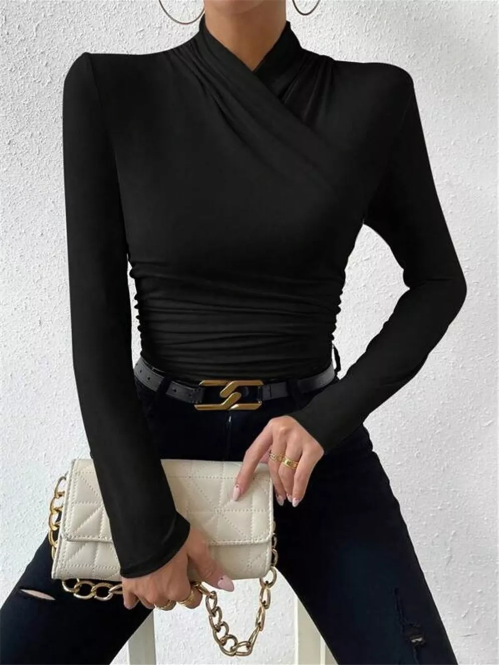 Ruched Long Sleeve Slim Fit Top, image 11