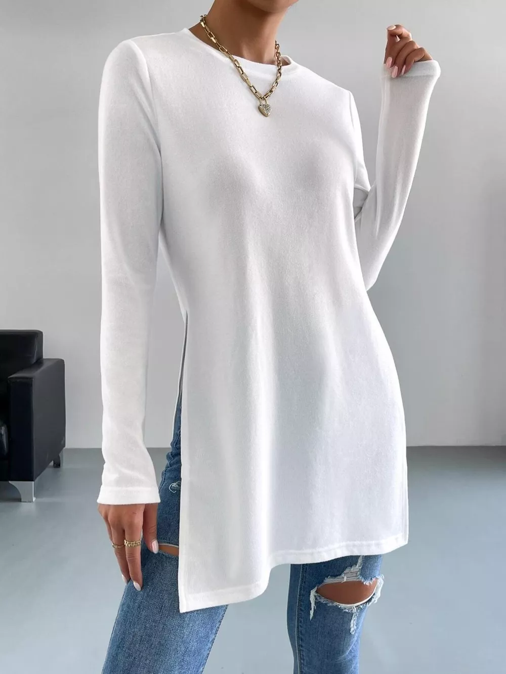 Long Sleeve Side Slit T-Shirt