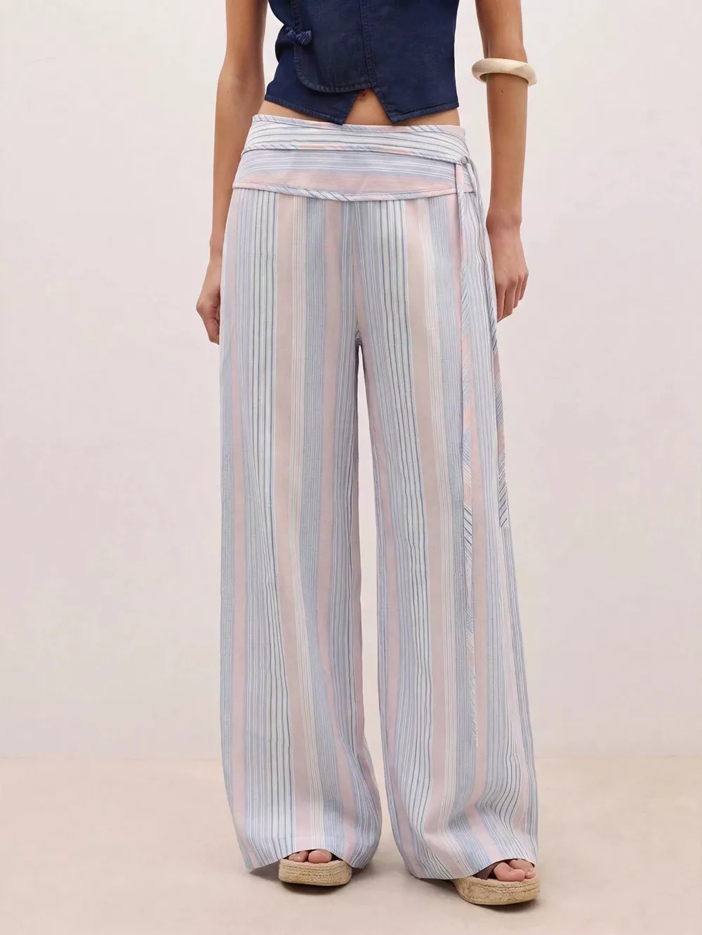Striped Wide-Leg Pants with Tie Waist, image 13