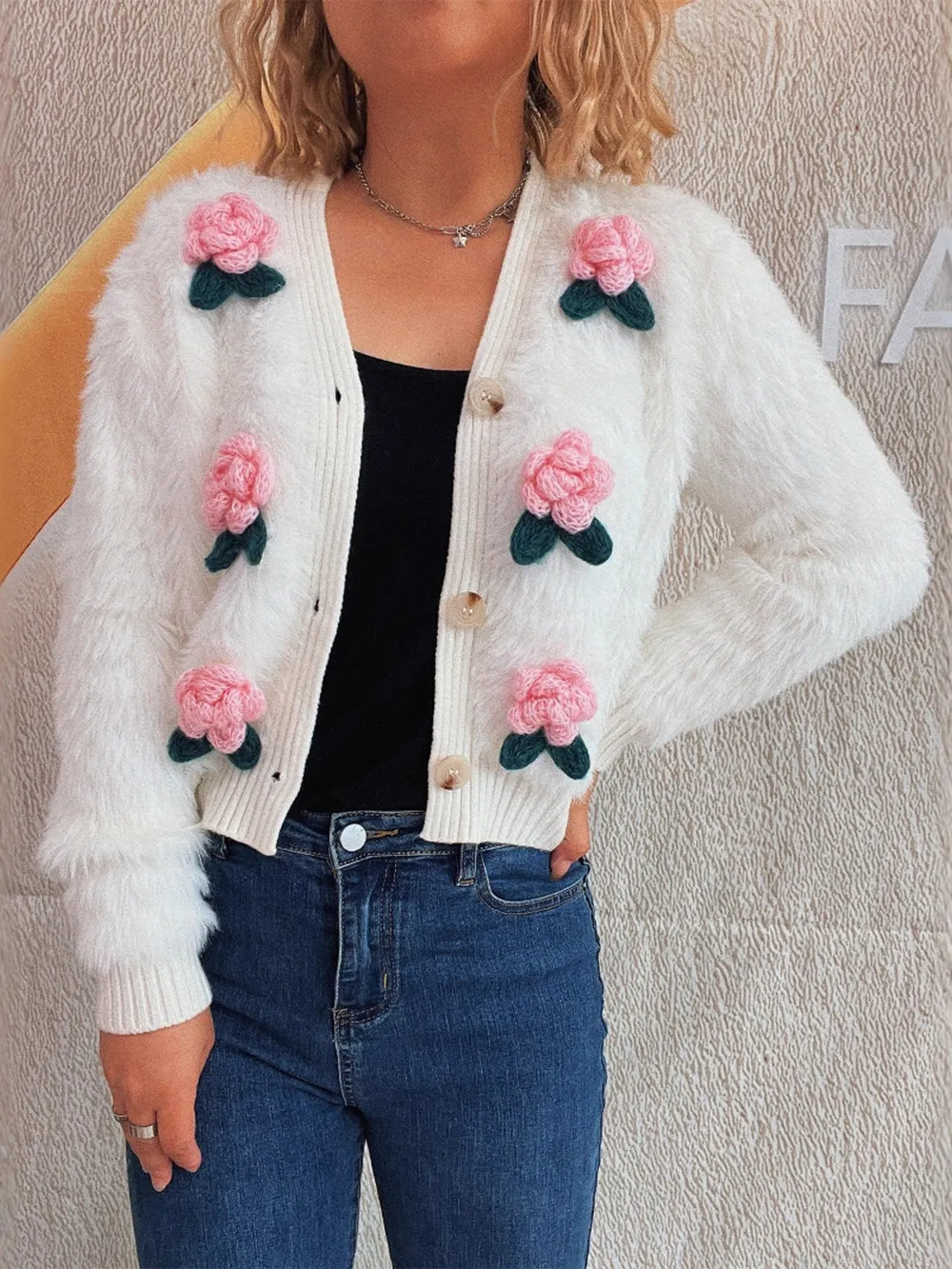 Flower Fuzzy Button-Up Cardigan, image 22