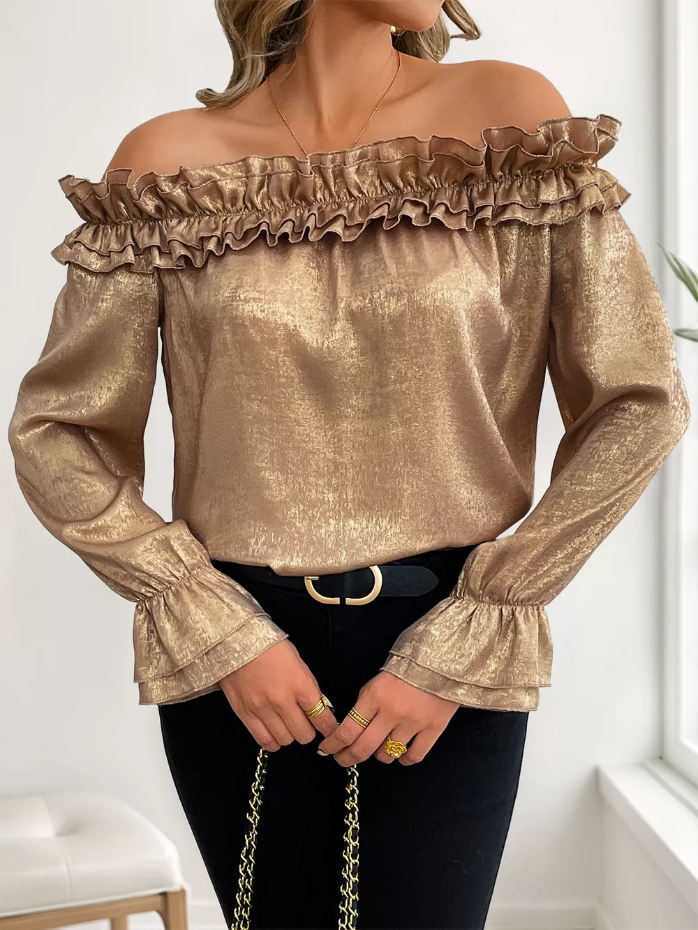 Ruffled Off-Shoulder Flounce Sleeve Blouse, image 5