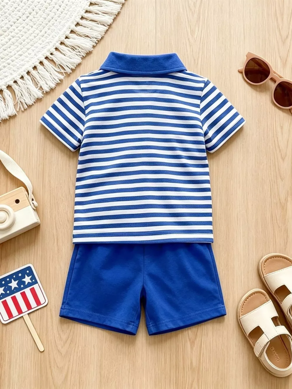 Children's Patriotic Striped Polo & Shorts Set, image 11