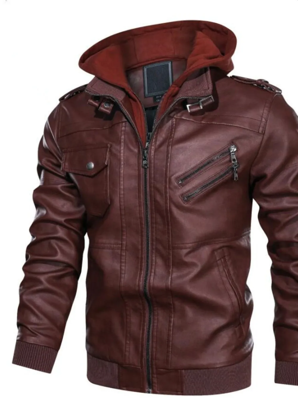 Men's Full Size Vintage Hooded Leather Jacket Plus Size, image 8