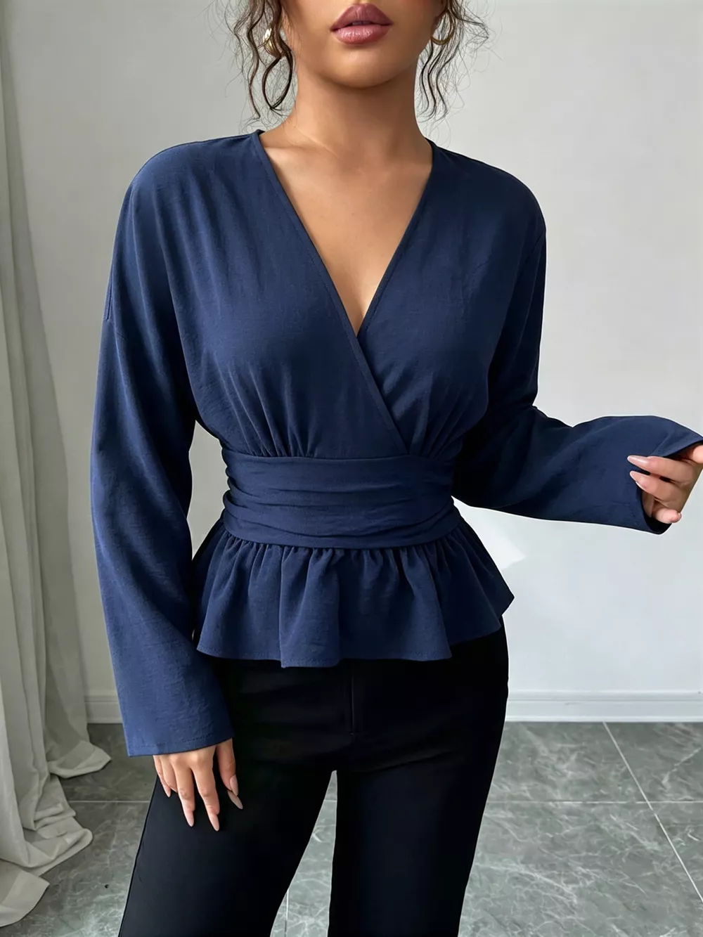 Surplice Long Sleeve Wrap Blouse, image 3