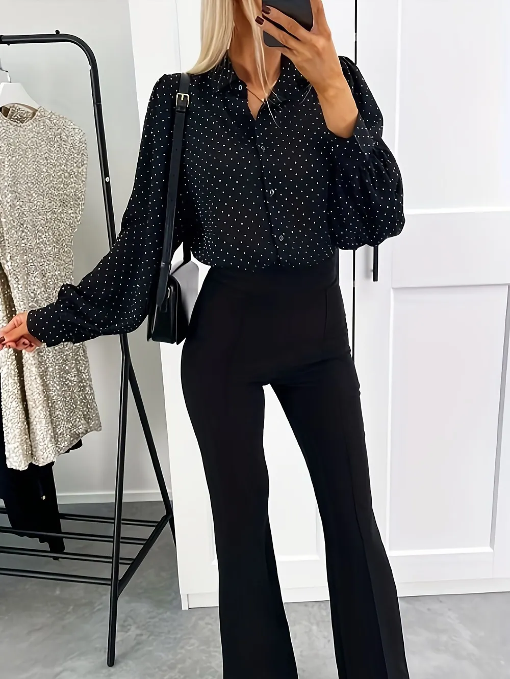 Polka Dot Oversized Button-Up Shirt, image 6